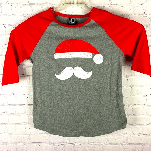 Modern Lux Men's Santas Red and Gray 3/4 Sleeve and Crewneck Graph Tee. Size: XL - Picture 1 of 8